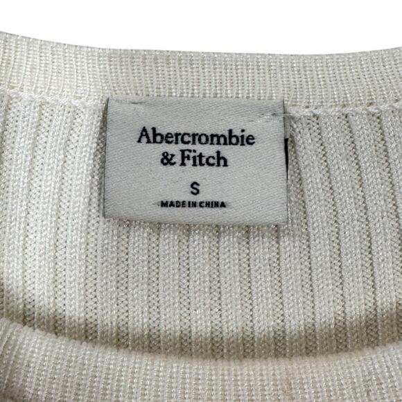 Abercrombie & Fitch Cream Knit Sweater Top Small Long Sleeve Basic Ribbed - Picture 4 of 5